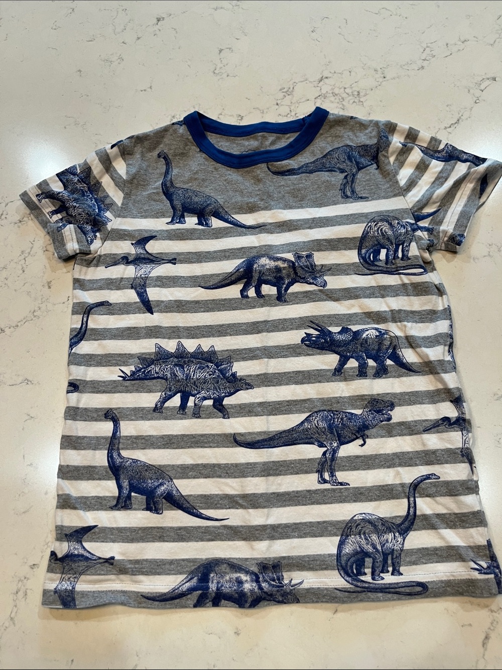 Boden Gray & Blue Dino Stripe Tee